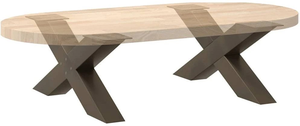 Kavos staliuko kojelės, X formos, 2 vnt., natūralus plienas, 70x(30-31) cm, plienas