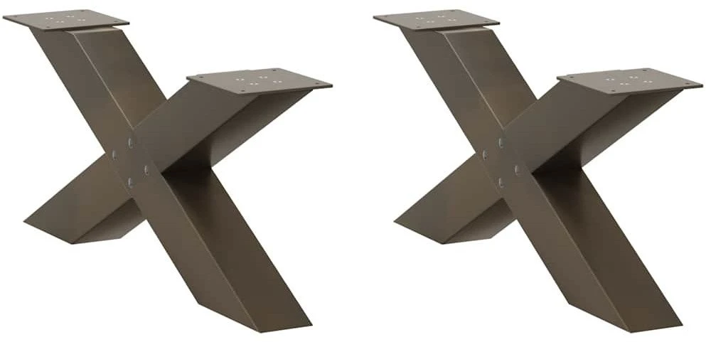 Kavos staliuko kojelės, X formos, 2 vnt., natūralus plienas, 70x(30-31) cm, plienas