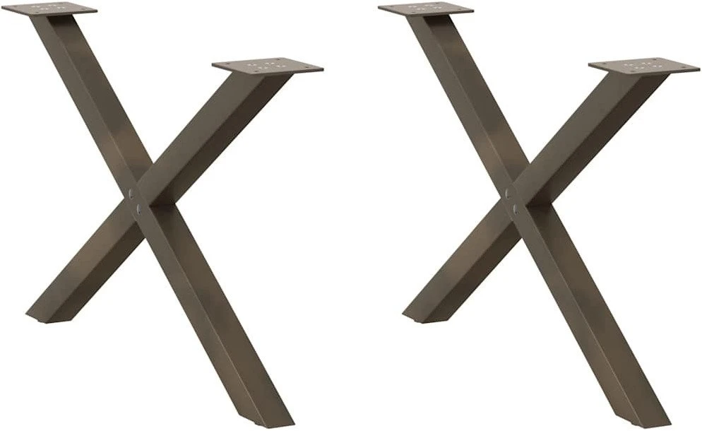 Kavos staliuko kojelės, X formos, 2 vnt., natūralus plienas, 70x(42-43) cm, plienas