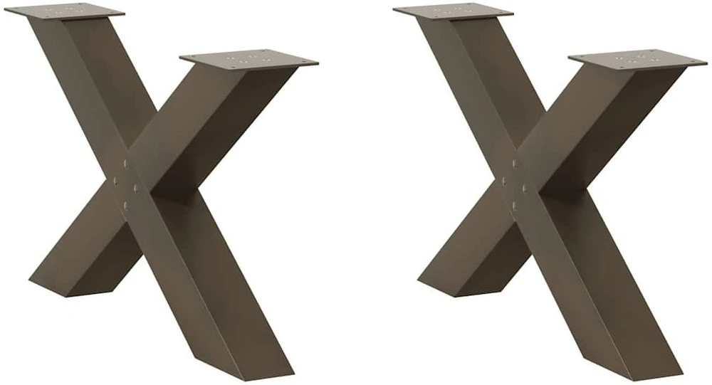 Kavos staliuko kojelės, X formos, 2 vnt., natūralus plienas, 70x(42-43) cm, plienas
