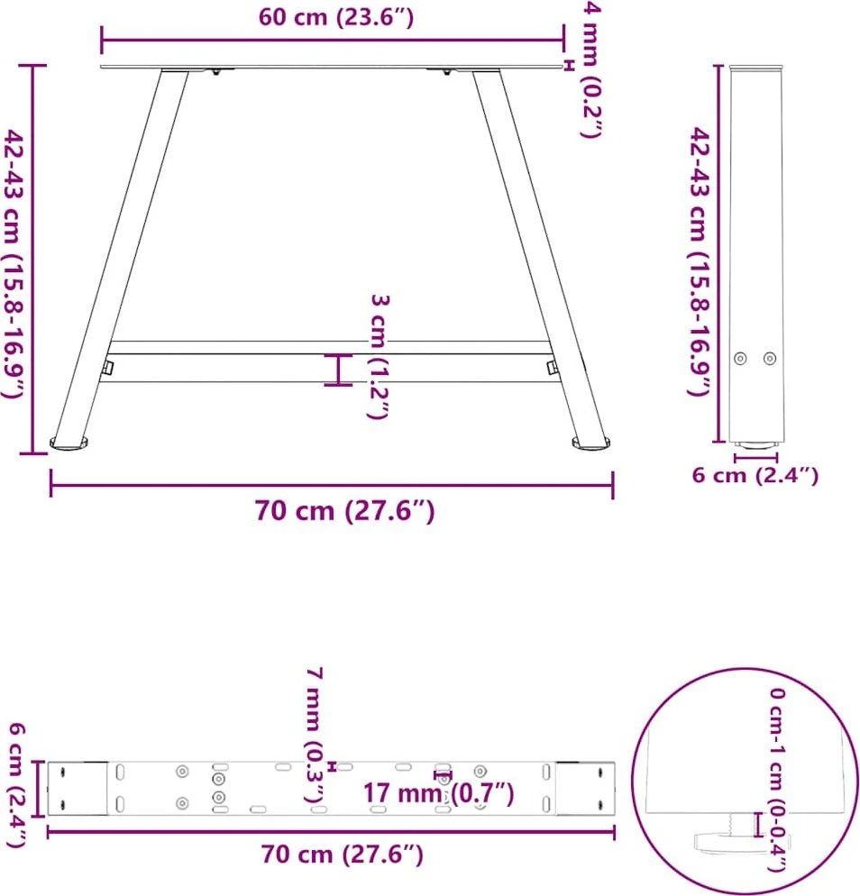 Kavos staliuko kojelės, A formos, 2 vnt., 70x(42-43) cm, plienas