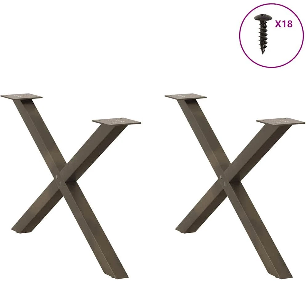 Kavos staliuko kojelės, X formos, 2 vnt., natūralus plienas, 70x(42-43) cm, plienas