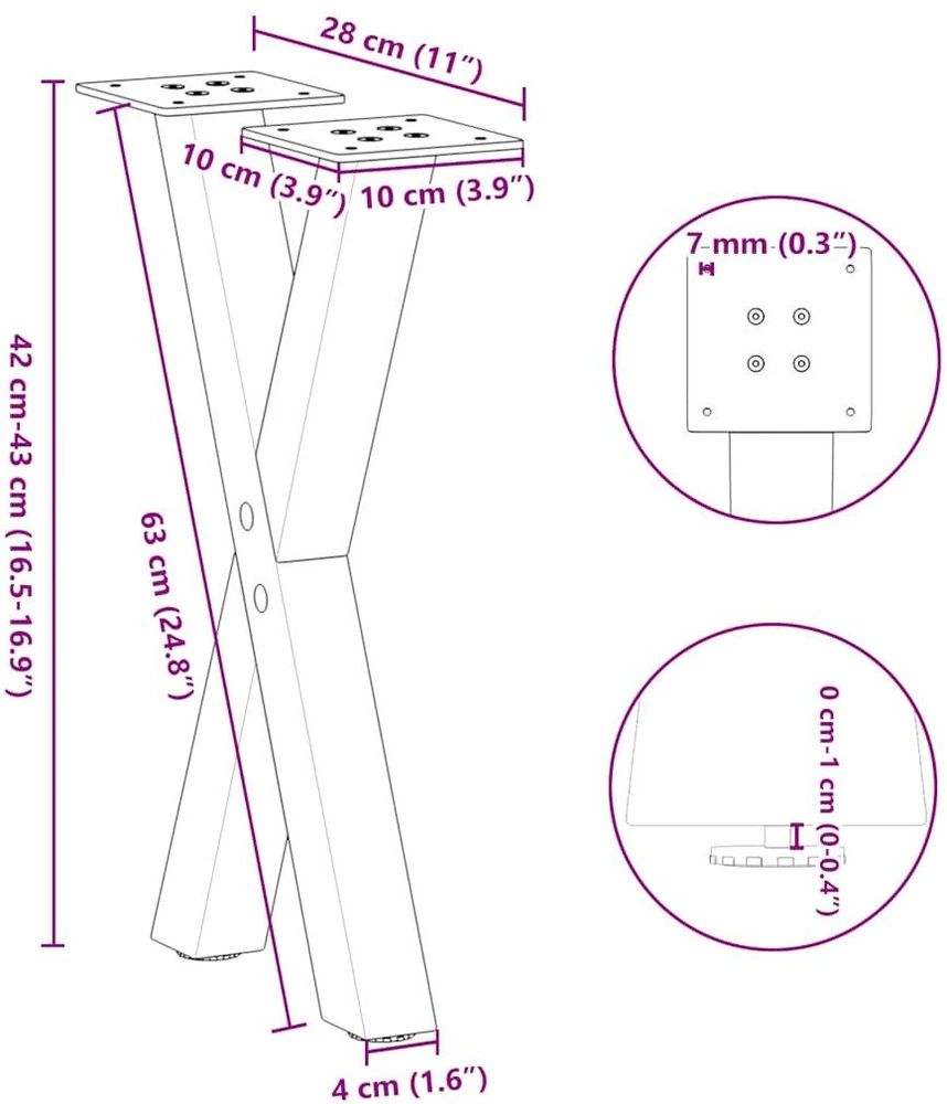 Kavos staliuko kojelės, 2 vnt., antracito spalvos, 28x(42-43) cm, plienas