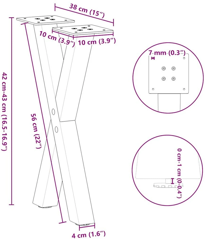 Kavos staliuko kojelės, 2 vnt., antracito spalvos, 38x(42-43) cm, plienas