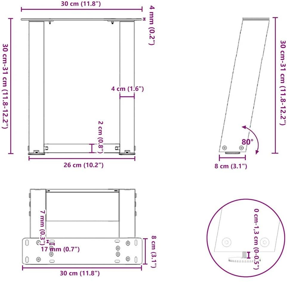 Kavos staliuko kojelės, 2 vnt., antracito spalvos, 30x(30-31) cm, plienas