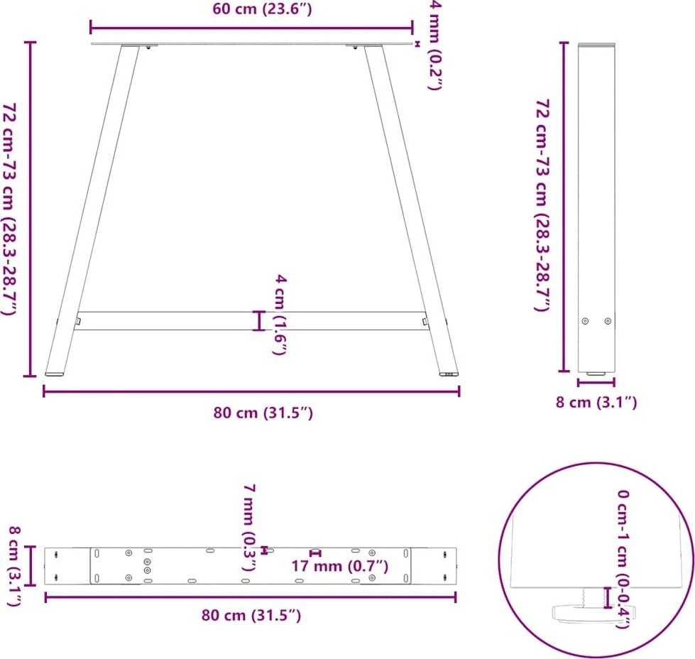 Valgomojo stalo kojelės, 2 vnt., baltos, 90x(72-73) cm, plienas, A formos