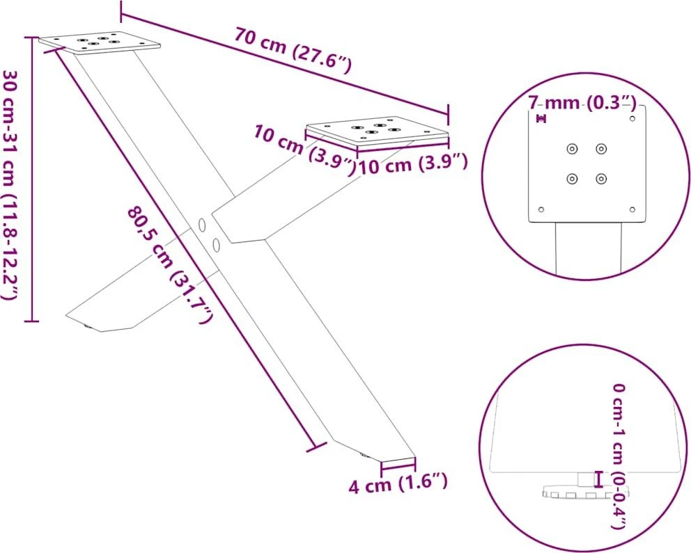 Kavos staliuko kojelės, 2 vnt., baltos, 70x(30-31) cm, plienas, X formos