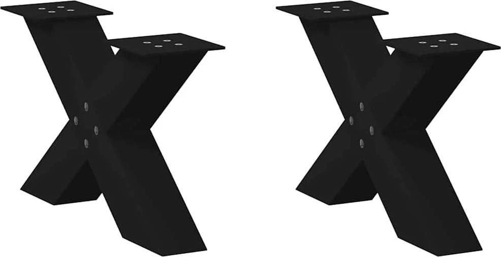 Kavos staliuko kojelės, X formos, 2 vnt., juodos, 50x(30-31) cm, plienas