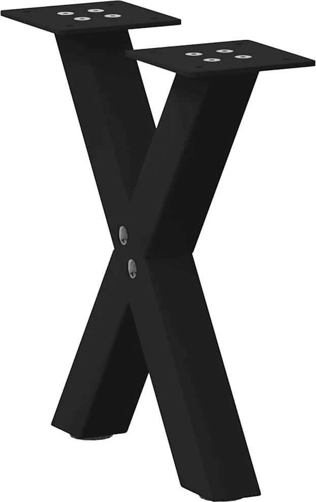 Kavos staliuko kojelės, X formos, 2 vnt., juodos, 30x(30-31) cm, plienas
