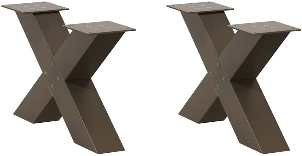 Kavos staliuko kojelės, X formos, 2 vnt., natūralus plienas, 60x(30-31) cm, plienas