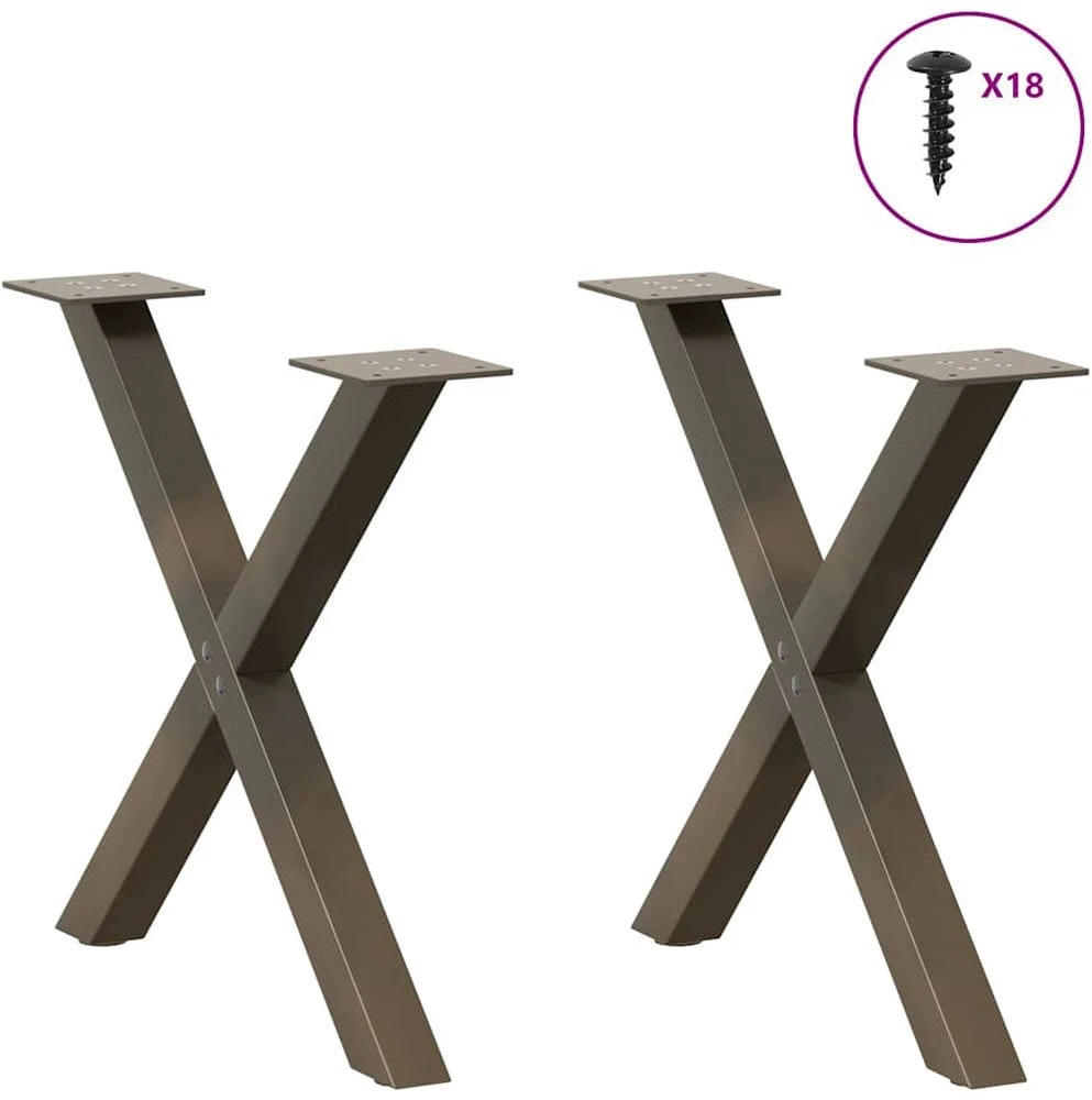 Kavos staliuko kojelės, X formos, 2 vnt., natūralus plienas, 60x(42-43) cm, plienas