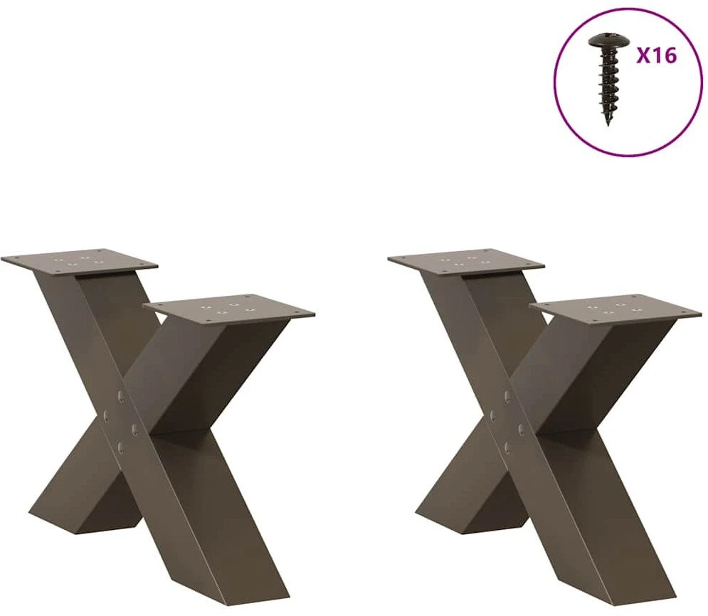 Kavos staliuko kojelės, X formos, 2 vnt., natūralus plienas, 60x(30-31) cm, plienas