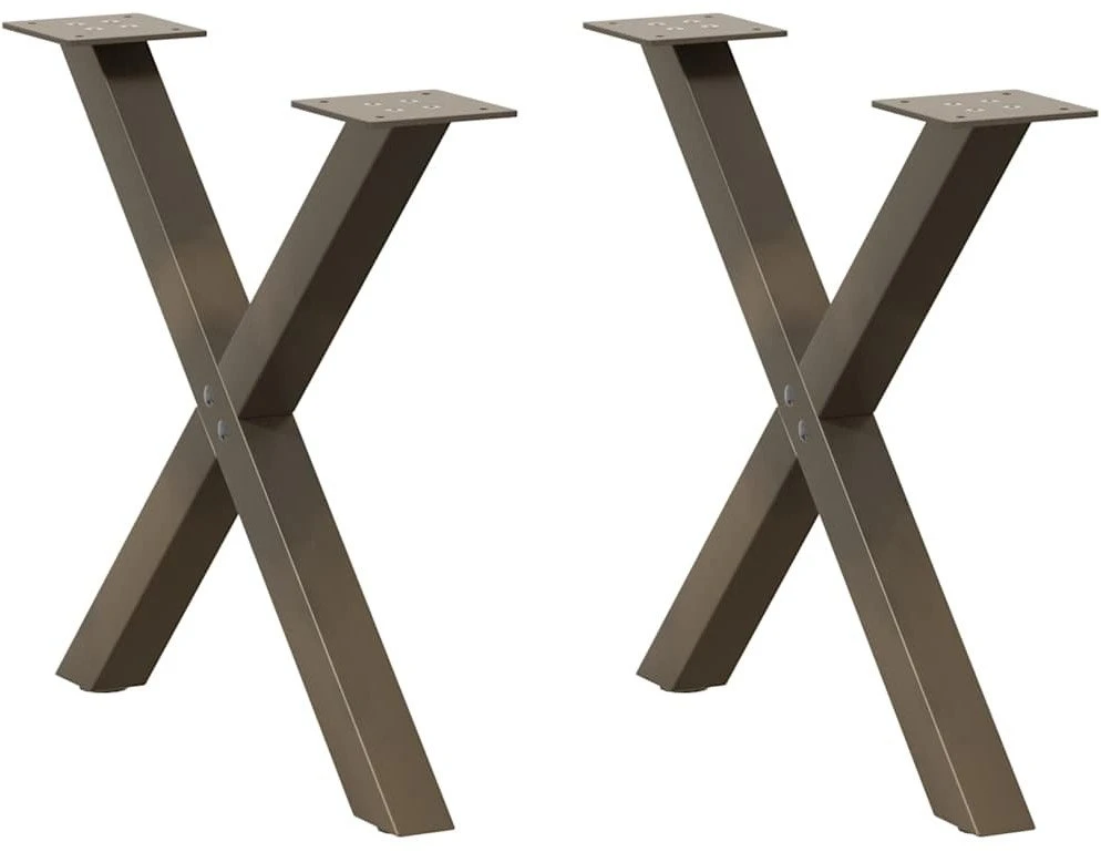 Kavos staliuko kojelės, X formos, 2 vnt., natūralus plienas, 60x(42-43) cm, plienas
