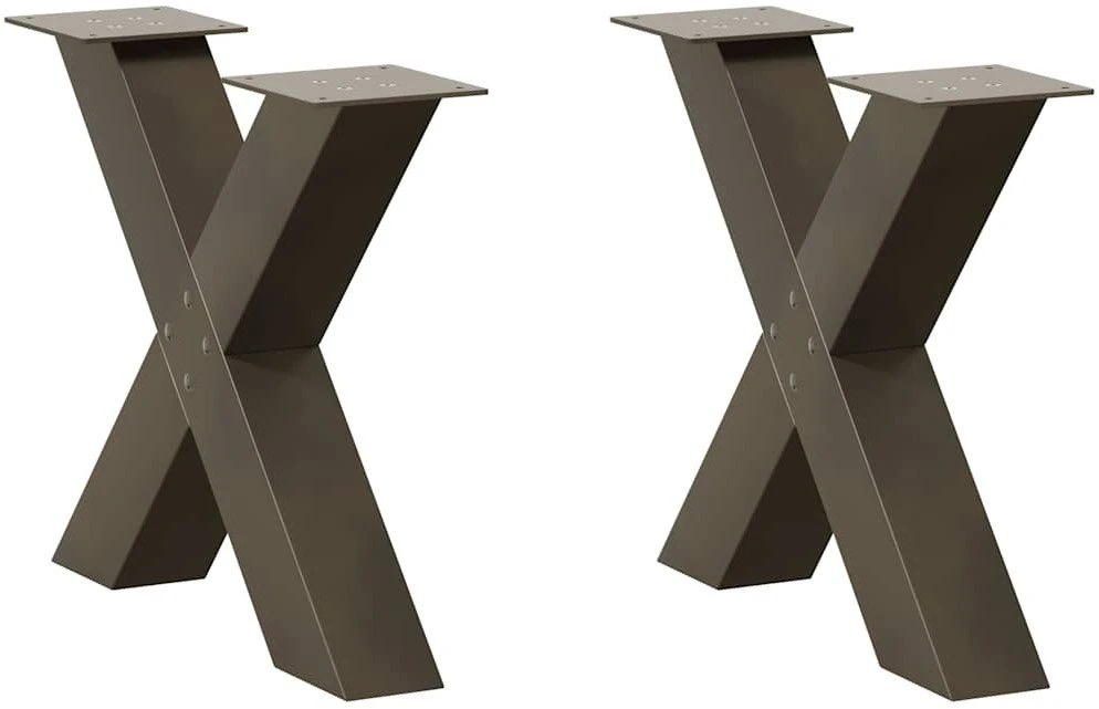 Kavos staliuko kojelės, X formos, 2 vnt., natūralus plienas, 60x(42-43) cm, plienas