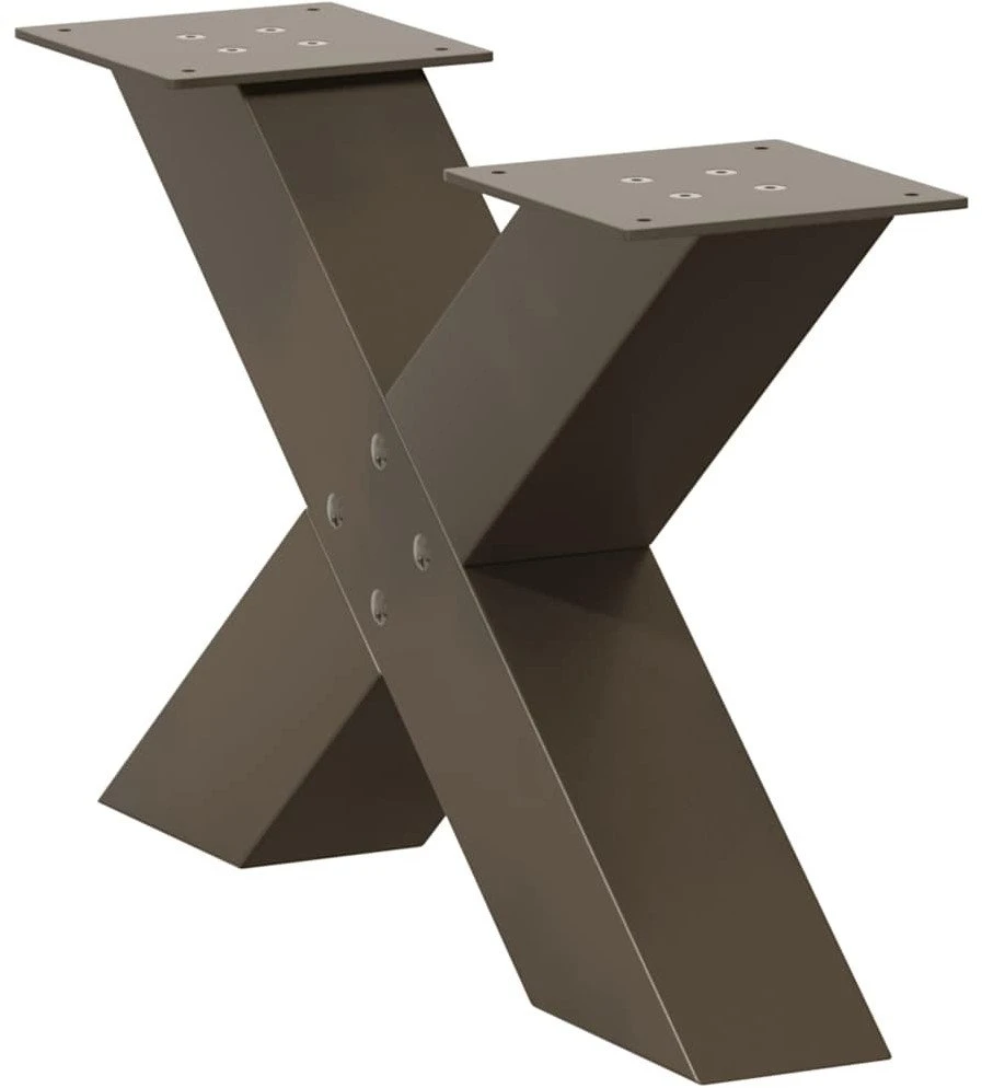 Kavos staliuko kojelės, X formos, 2 vnt., natūralus plienas, 60x(30-31) cm, plienas