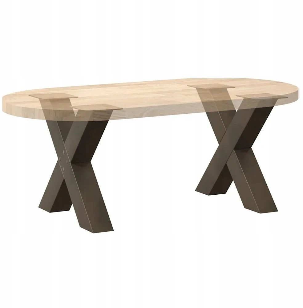 Kavos staliuko kojelės, X formos, 2 vnt., natūralus plienas, 50x(42-43) cm, plienas