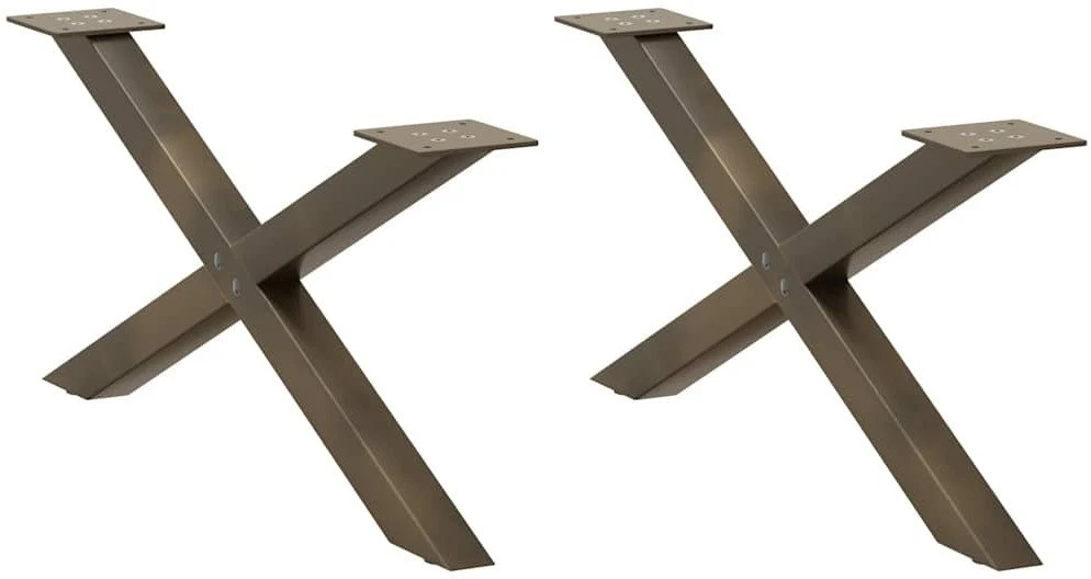 Kavos staliuko kojelės, X formos, 2 vnt., natūralus plienas, 70x(30-31) cm, plienas