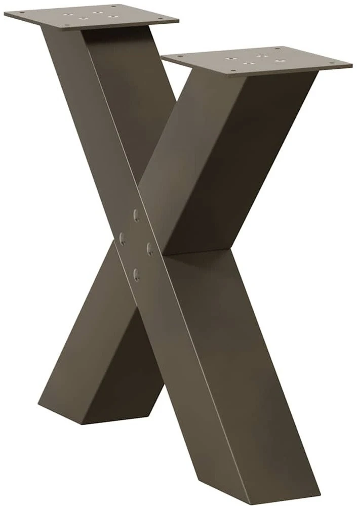 Kavos staliuko kojelės, X formos, 2 vnt., natūralus plienas, 60x(42-43) cm, plienas