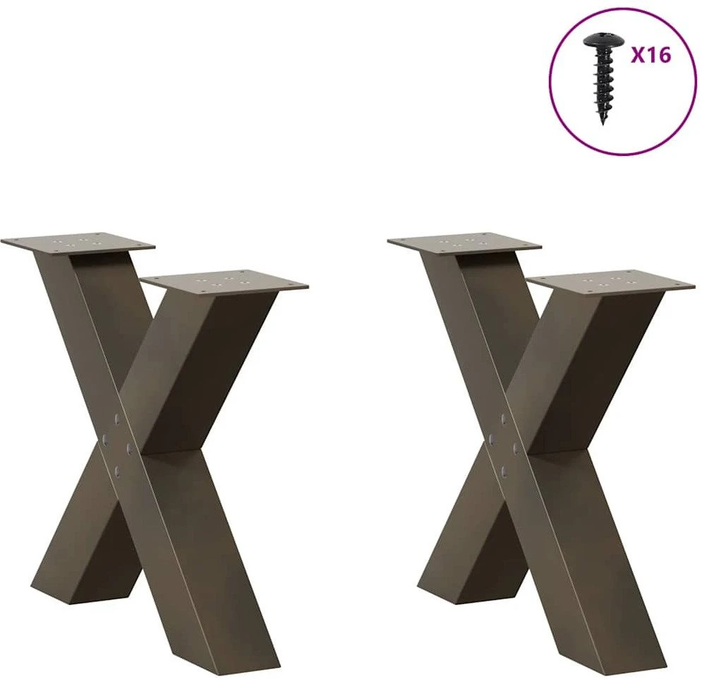 Kavos staliuko kojelės, X formos, 2 vnt., natūralus plienas, 60x(42-43) cm, plienas
