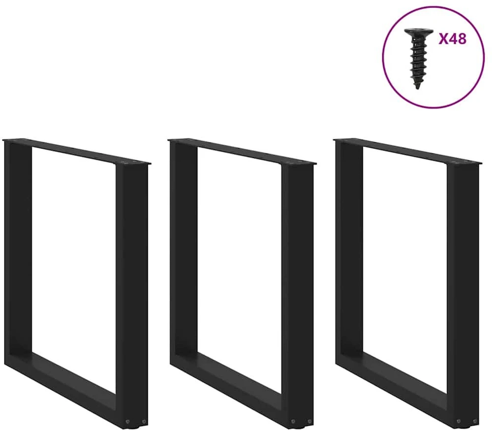 Valgomojo stalo kojelės, 3 vnt., juodos, 90x(72-73) cm, plienas, U formos
