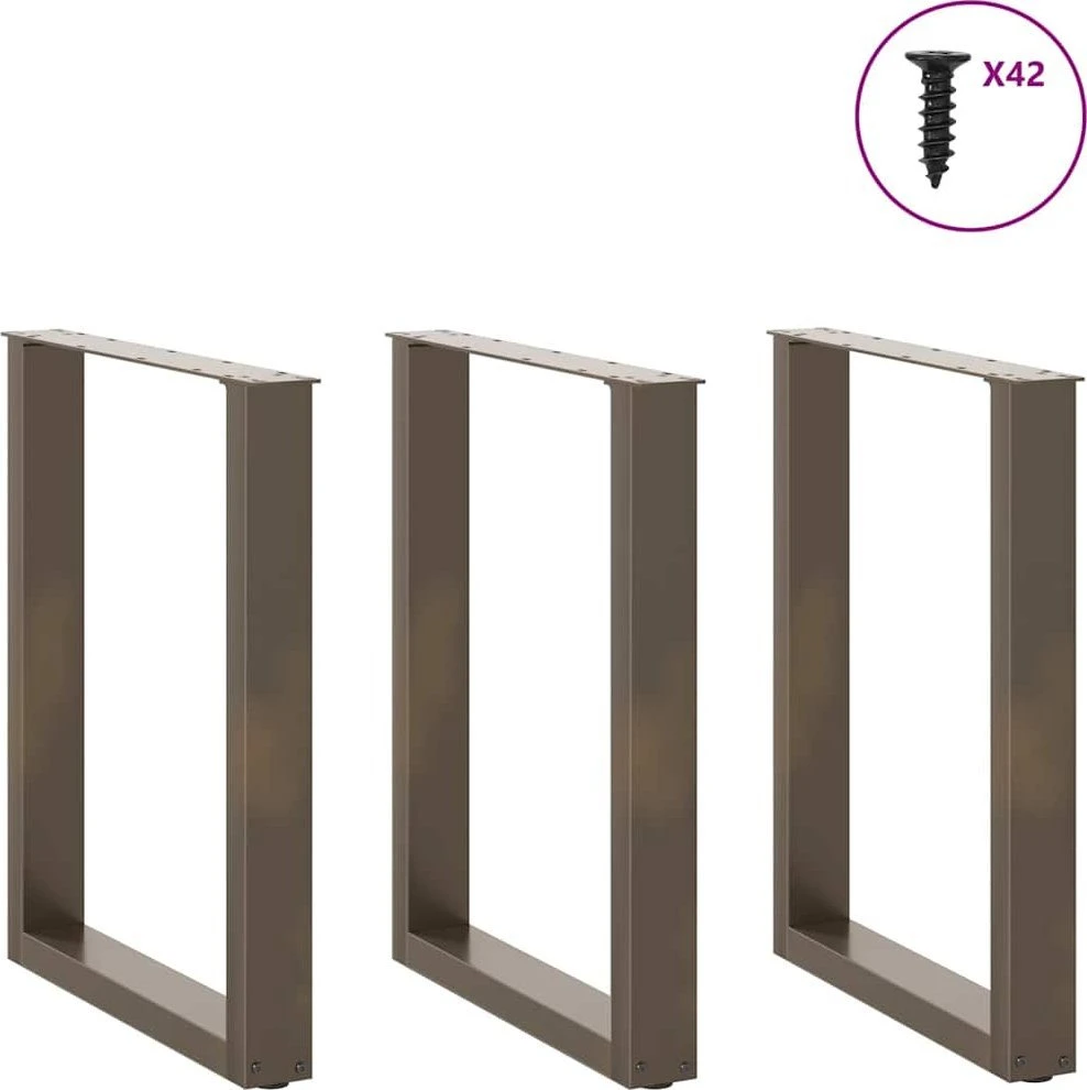 Valgomojo stalo kojelės, U formos, 3 vnt., natūralus plienas, 70x(72-73) cm, plienas