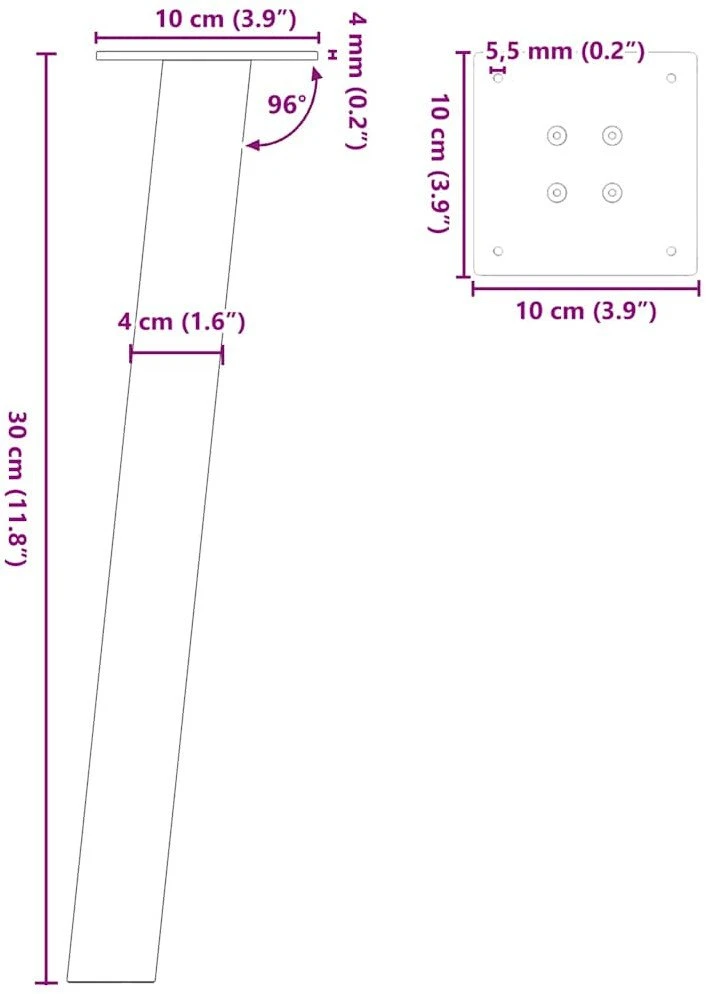 Kavos staliuko kojelės, 4 vnt., juodos, 30 cm, plienas