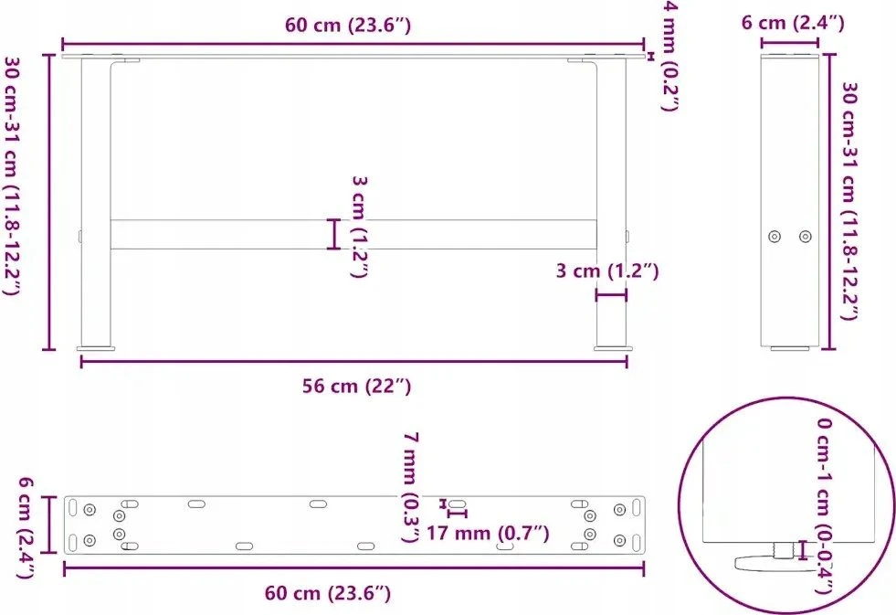 Kavos staliuko kojos, antracito spalvos, 2 vnt., 60x(30-31) cm, plienas