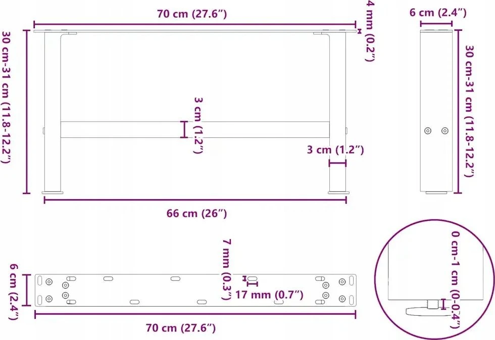 Kavos staliuko kojos, antracito spalvos, 2 vnt., 70x(30-31) cm, plienas