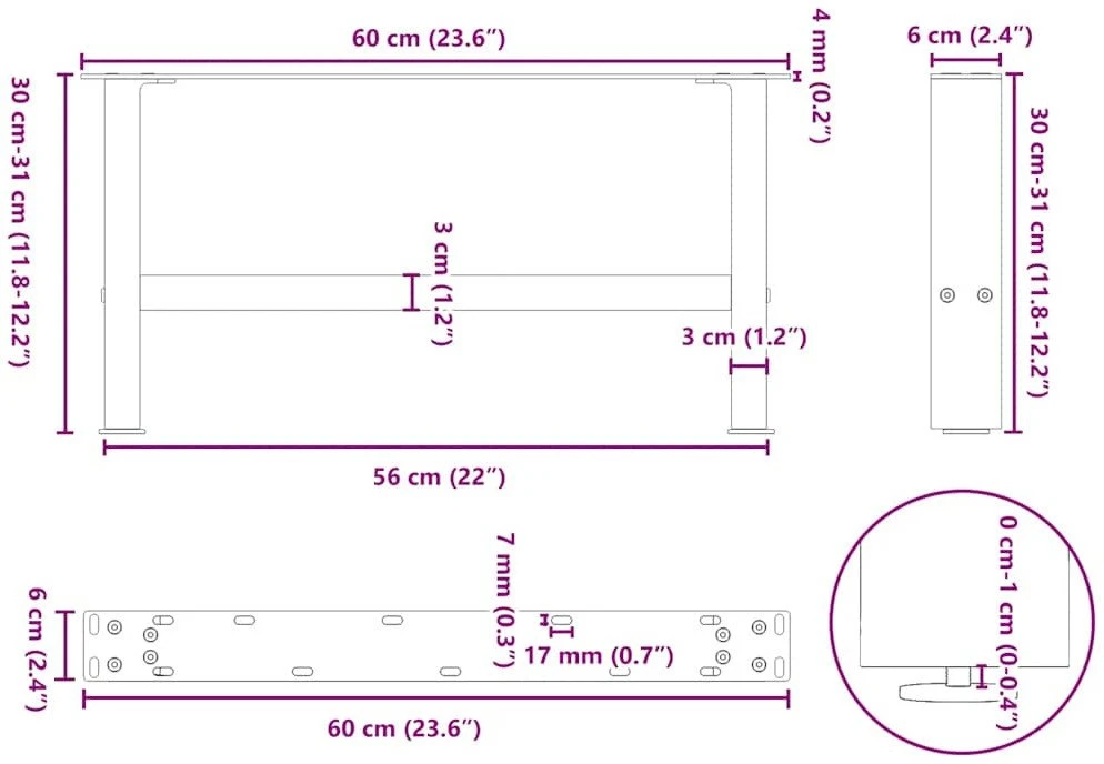 Kavos staliuko kojelės, juodos, 2 vnt., 60x(30-31) cm, plienas