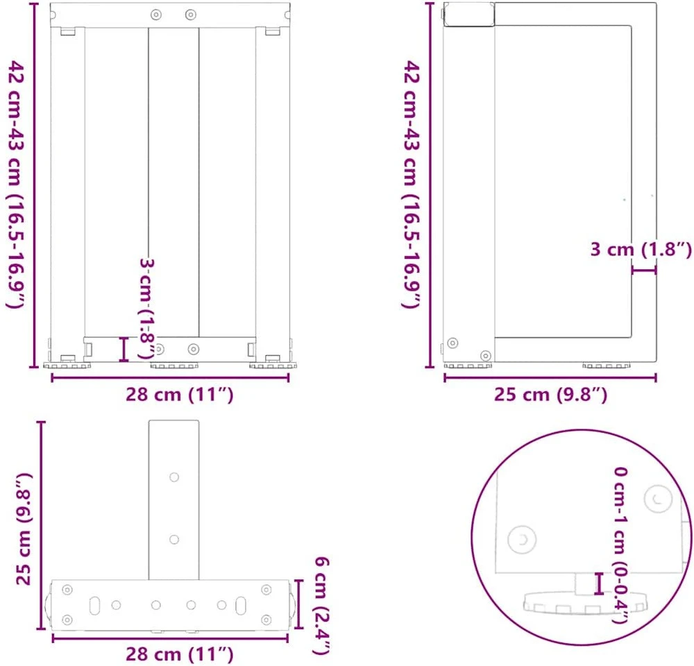 Kavos staliuko kojelės, T formos, 2 vnt., 28x25x(42-43)cm