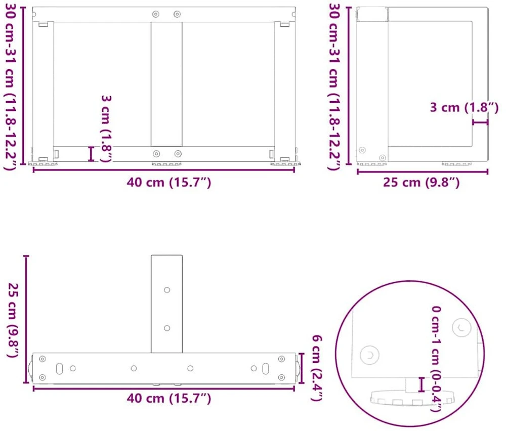 Kavos staliuko kojelės, T formos, 2 vnt., baltos, 40x25x(30-31) cm, plienas