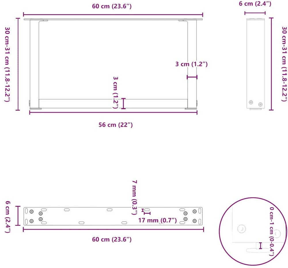 Kavos staliuko kojelės, 2 vnt., antracito spalvos, 60x(30-31) cm, plienas