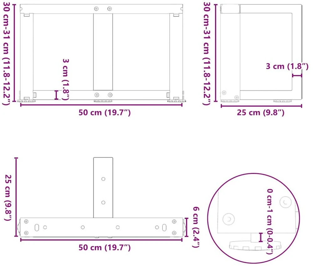 Kavos staliuko kojelės, T formos, 2 vnt., 50x25x(30-31)cm