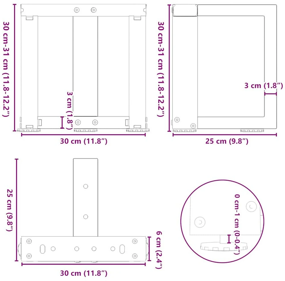 Kavos staliuko kojelės, 2 vnt., baltos, 30x25x(30-31) cm, plienas, T formos