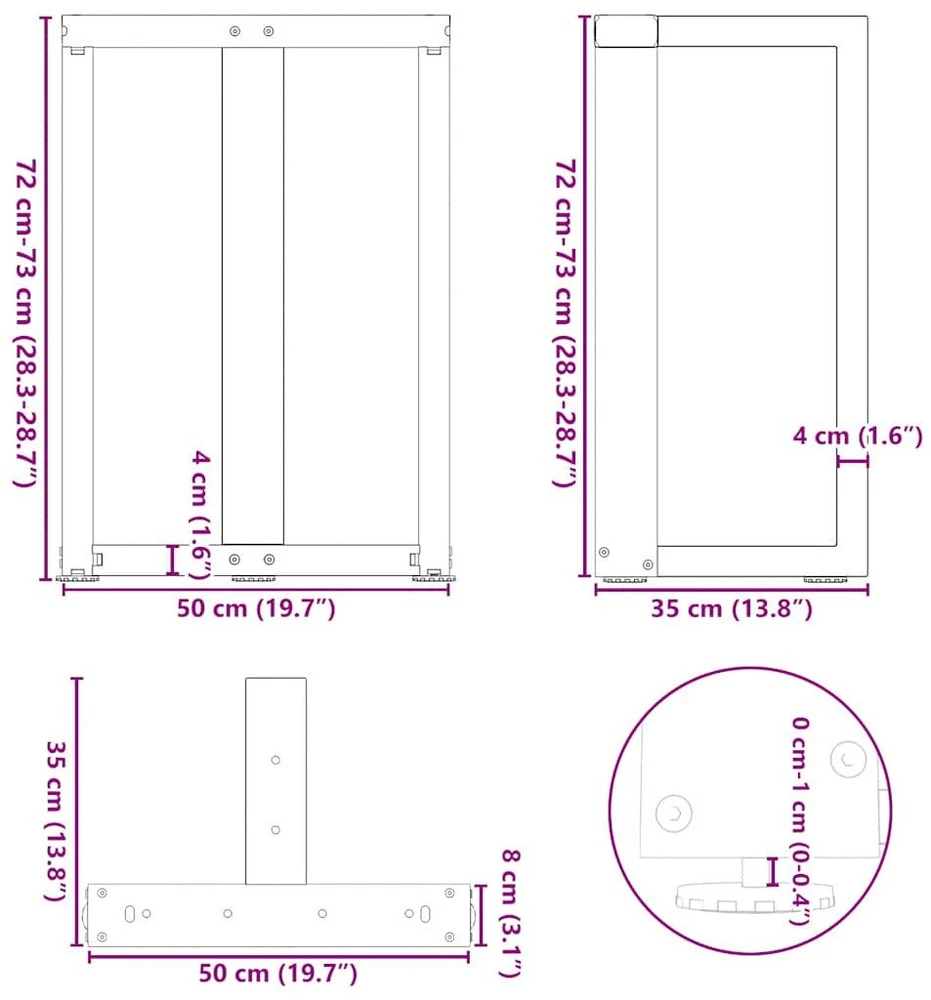 Valgomojo stalo kojelės, 2 vnt., baltos, 50x35x(72-73) cm, plienas, T formos