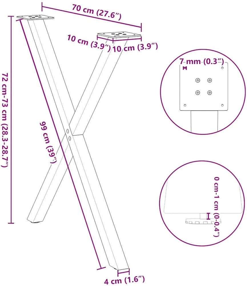 Valgomojo stalo kojos, 2 vnt., antracito spalvos, 80x(72-73) cm, plienas