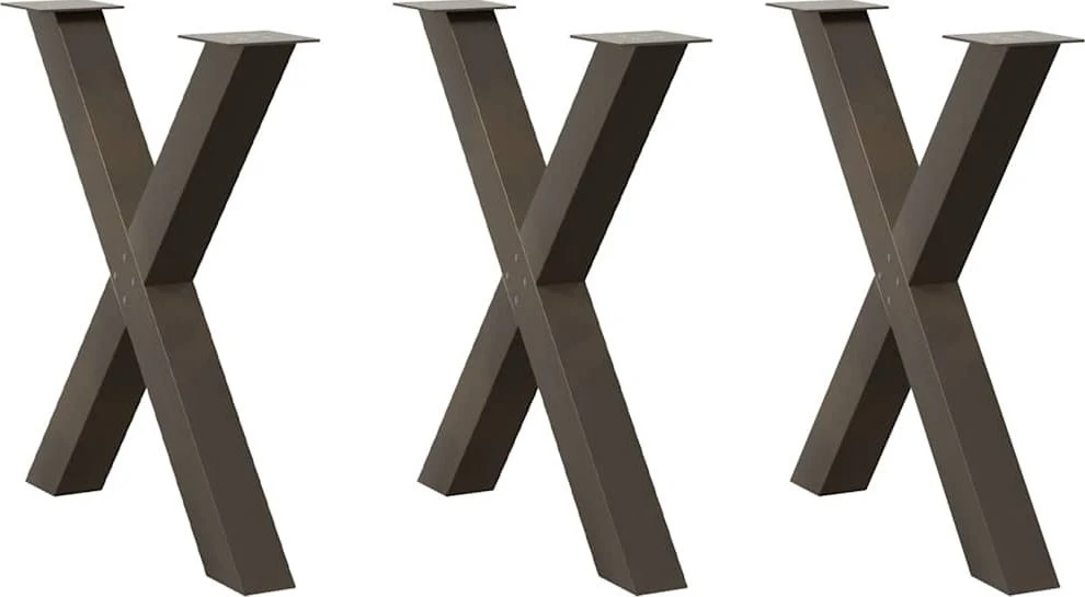 Valgomojo stalo kojos, X formos, 3 vnt., natūralus plienas, 80x(72-73) cm, plienas
