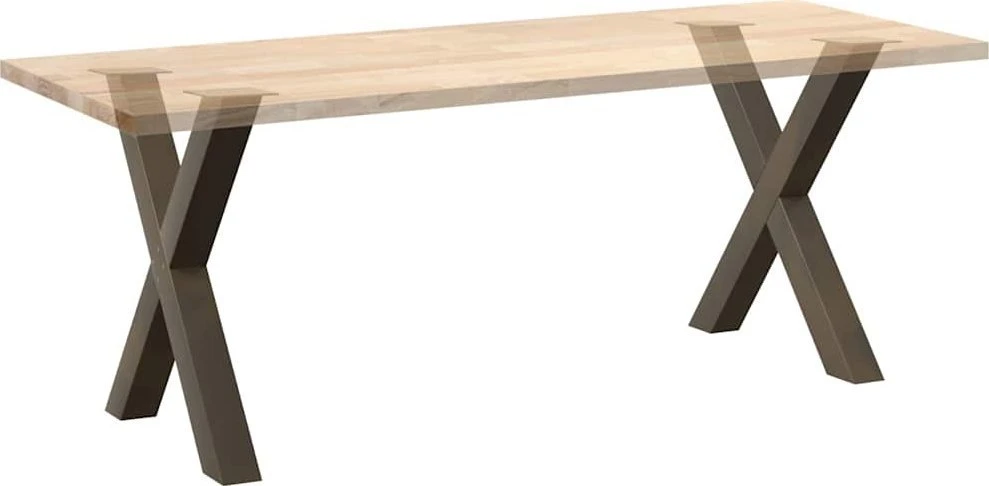 Valgomojo stalo kojelės, X formos, 2 vnt., natūralus plienas, 70x(72-73) cm, plienas