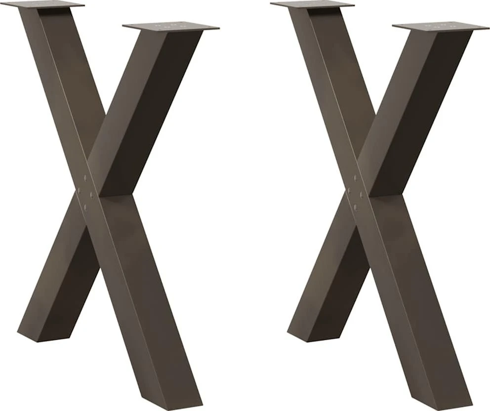 Valgomojo stalo kojelės, X formos, 2 vnt., natūralus plienas, 70x(72-73) cm, plienas