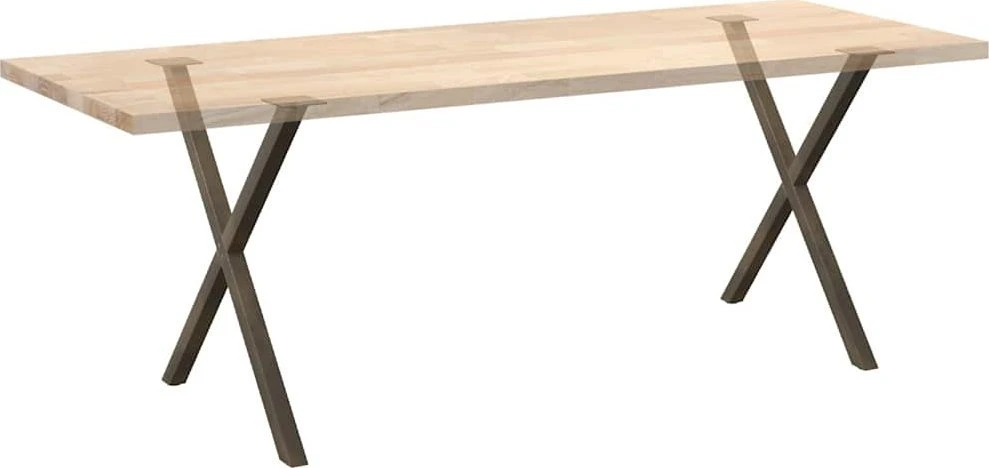 Valgomojo stalo kojelės, X formos, 2 vnt., natūralus plienas, 70x(72-73) cm, plienas