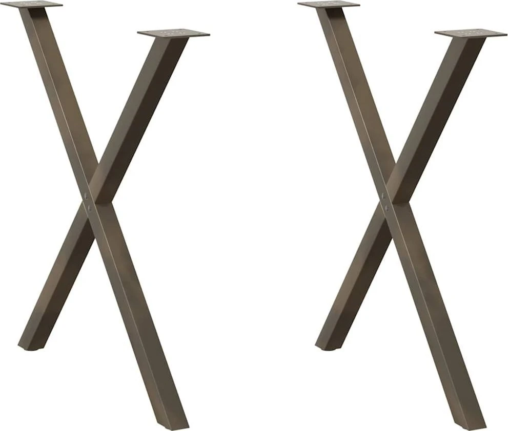 Valgomojo stalo kojelės, X formos, 2 vnt., natūralus plienas, 70x(72-73) cm, plienas