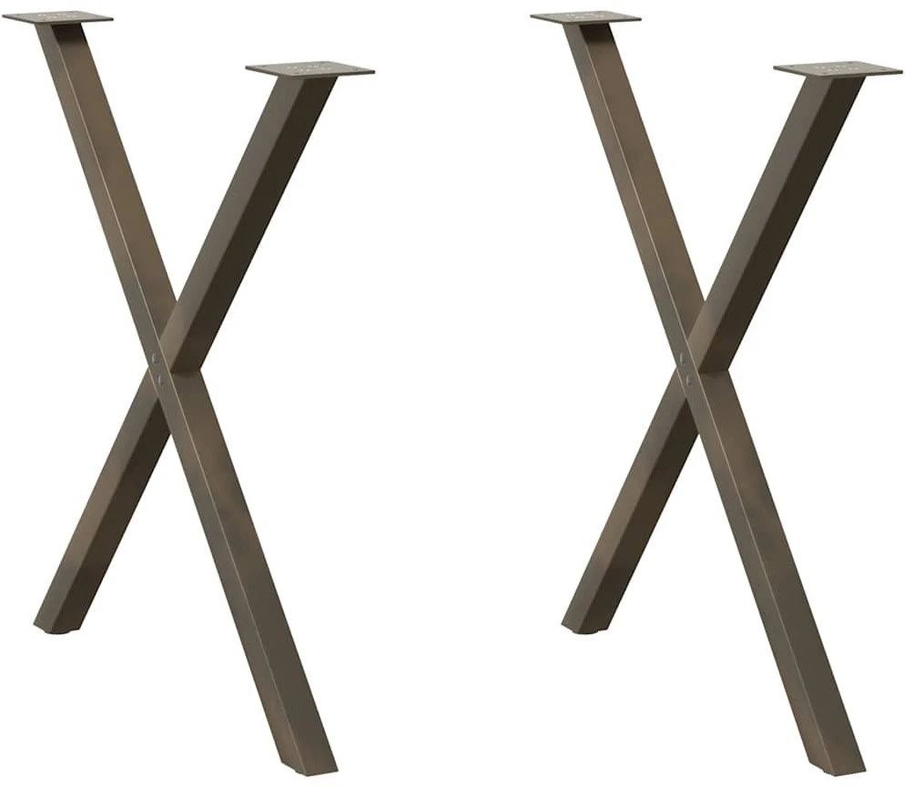 Valgomojo stalo kojelės, X formos, 2 vnt., natūralus plienas, 80x(72-73) cm, plienas