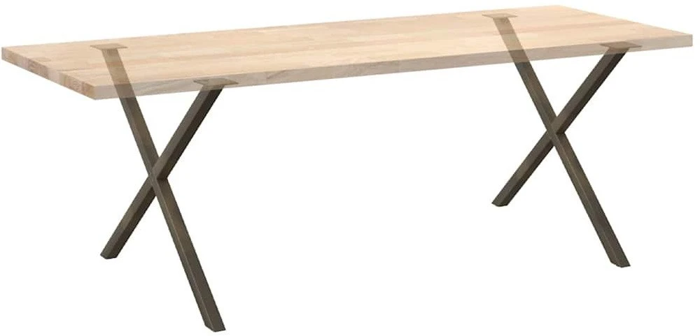 Valgomojo stalo kojelės, X formos, 2 vnt., natūralus plienas, 90x(72-73) cm, plienas