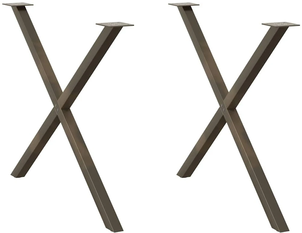 Valgomojo stalo kojelės, X formos, 2 vnt., natūralus plienas, 90x(72-73) cm, plienas