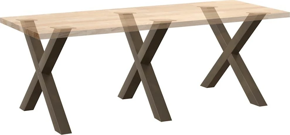 Valgomojo stalo kojos, X formos, 3 vnt., natūralus plienas, 90x(72-73) cm, plienas