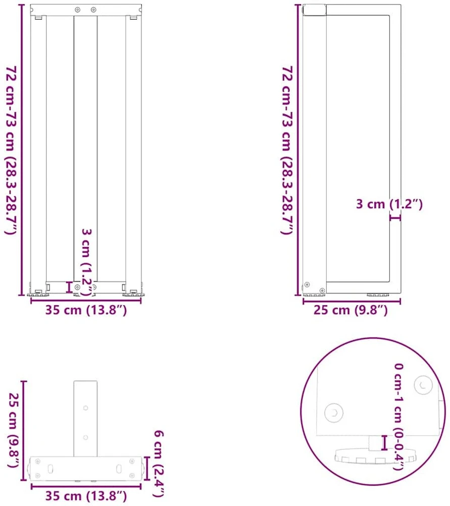 Konsolinio staliuko kojelės, T formos, 2 vnt., baltos, 38x25x(72-73) cm, plienas