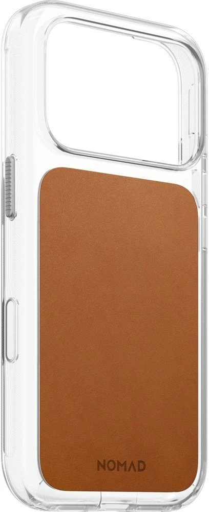 Nomad skaidrus odinis dėklas, balno spalvos (Horween) - iPhone 18 Pro/17 Pro