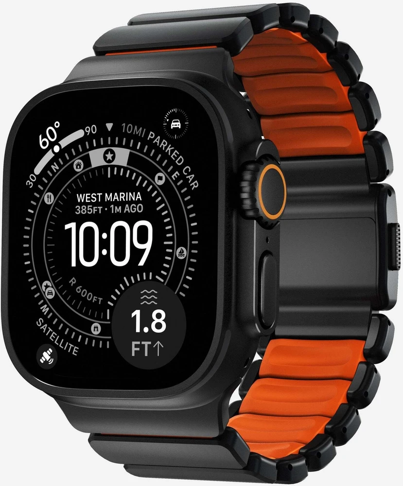 Apyrankė Nomad Stratos Band, juodas titanium, ultra oranžinis FKM - AW 45/46/49mm