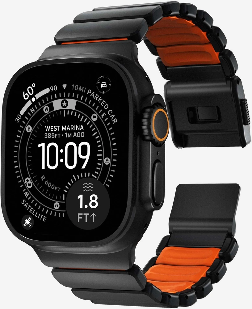 Apyrankė Nomad Stratos Band, juodas titanium, ultra oranžinis FKM - AW 45/46/49mm