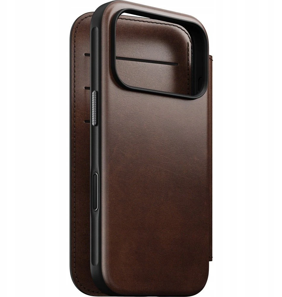 Dėklai ir viršeliai – "Flip Nomad Modern Leather Folio" atlenkiamas dėklas, rustic ruda (Horween) – iPhone 18 Pro/17 Pro dėklas